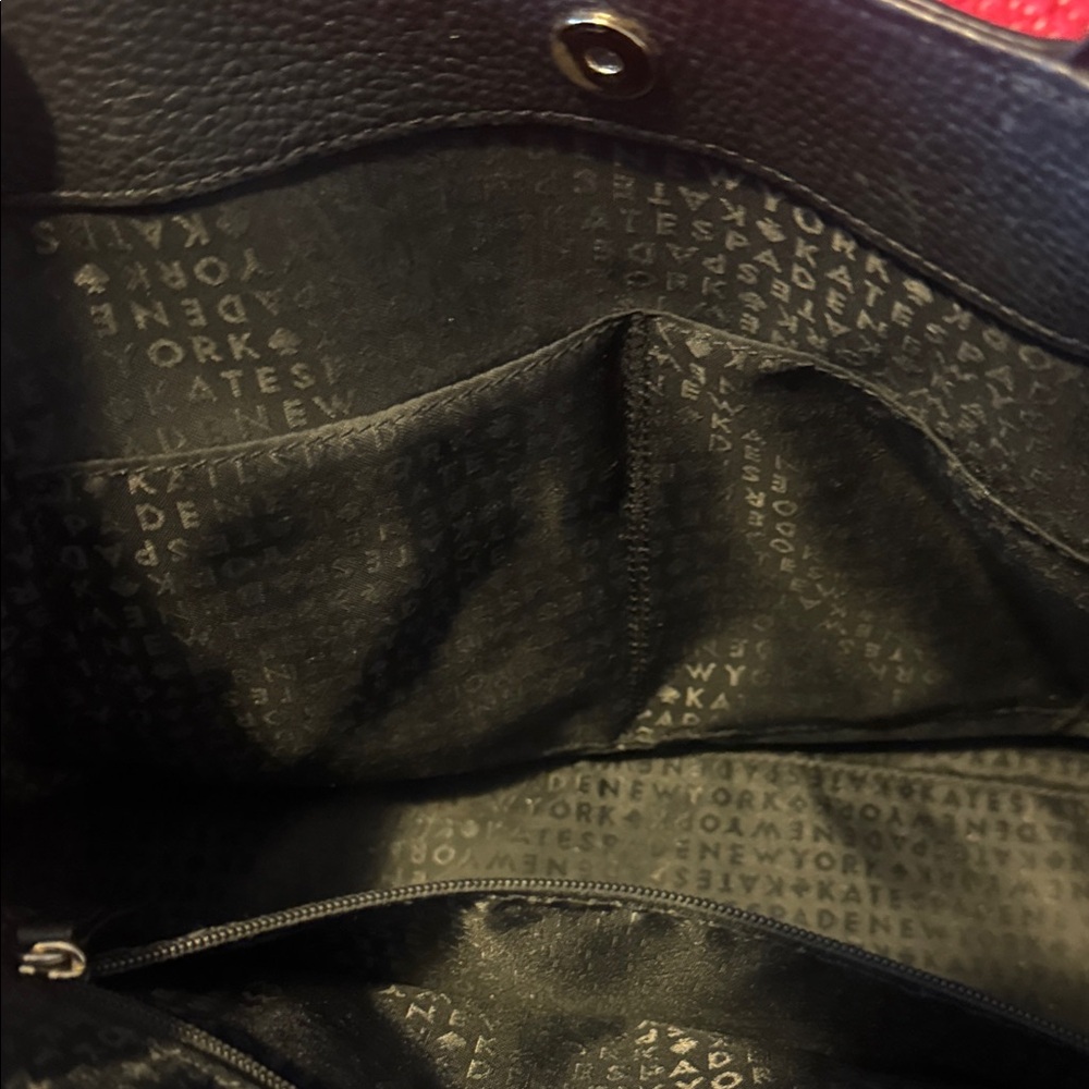 kate spade black leather satchel with white Aztec pattern - Picture 3 of 6